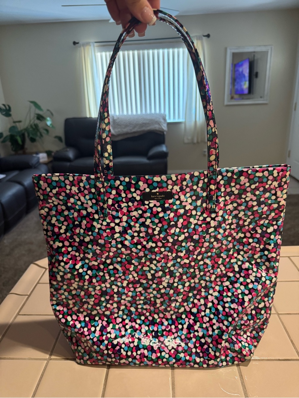 kate spade Multicolor Dot Print Tote in Pink, Teal, White & Black